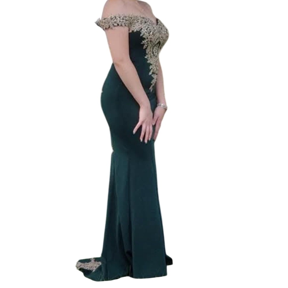 Gold Lace Applique Mermaid Prom Off Shoulder Dress Formal Evening S HOCO Glam S